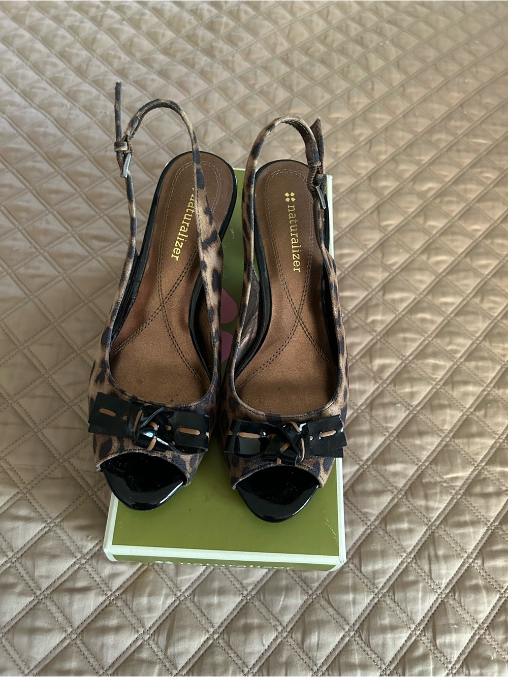Naturalizer Leopard-Print Slingback Peep-Toe Heels - Brown/Black